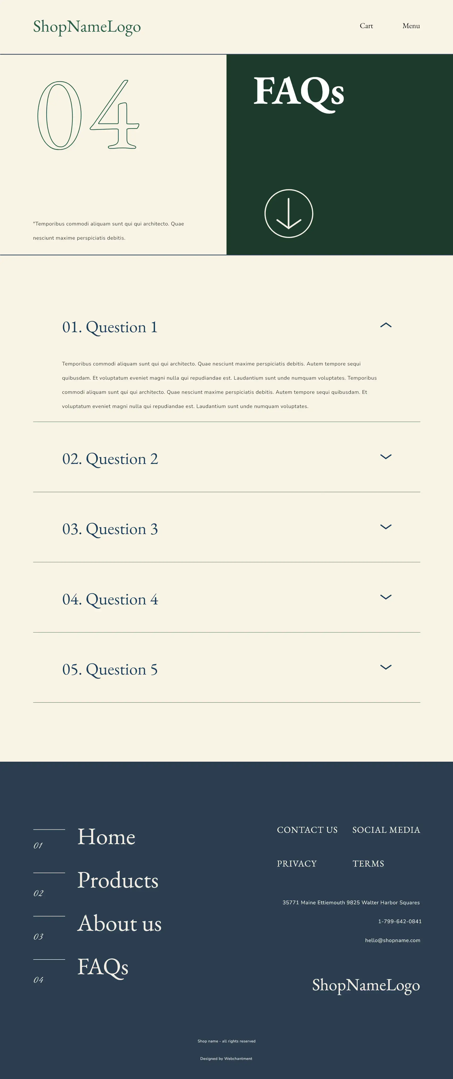 Artisan shop FAQs page design preview