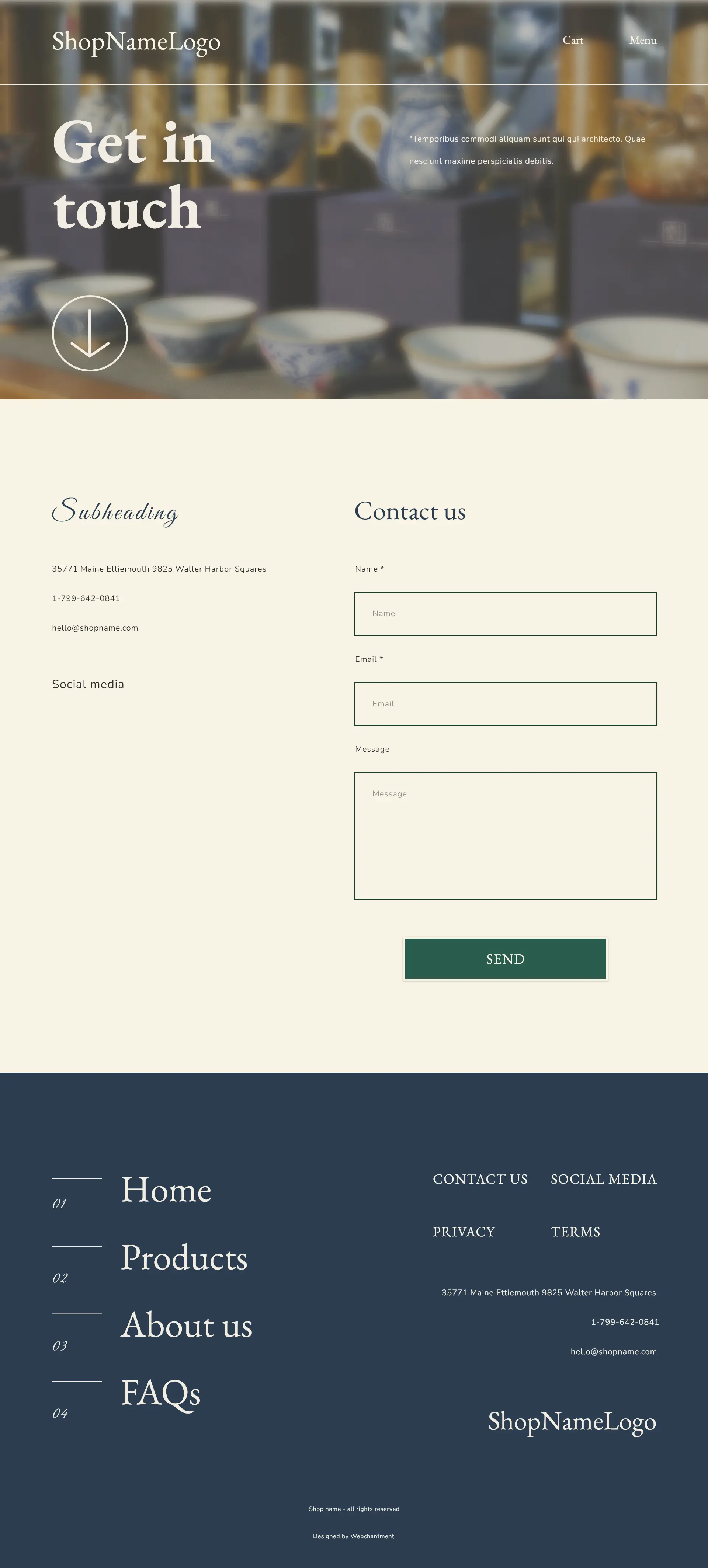 Artisan shop contact page design preview