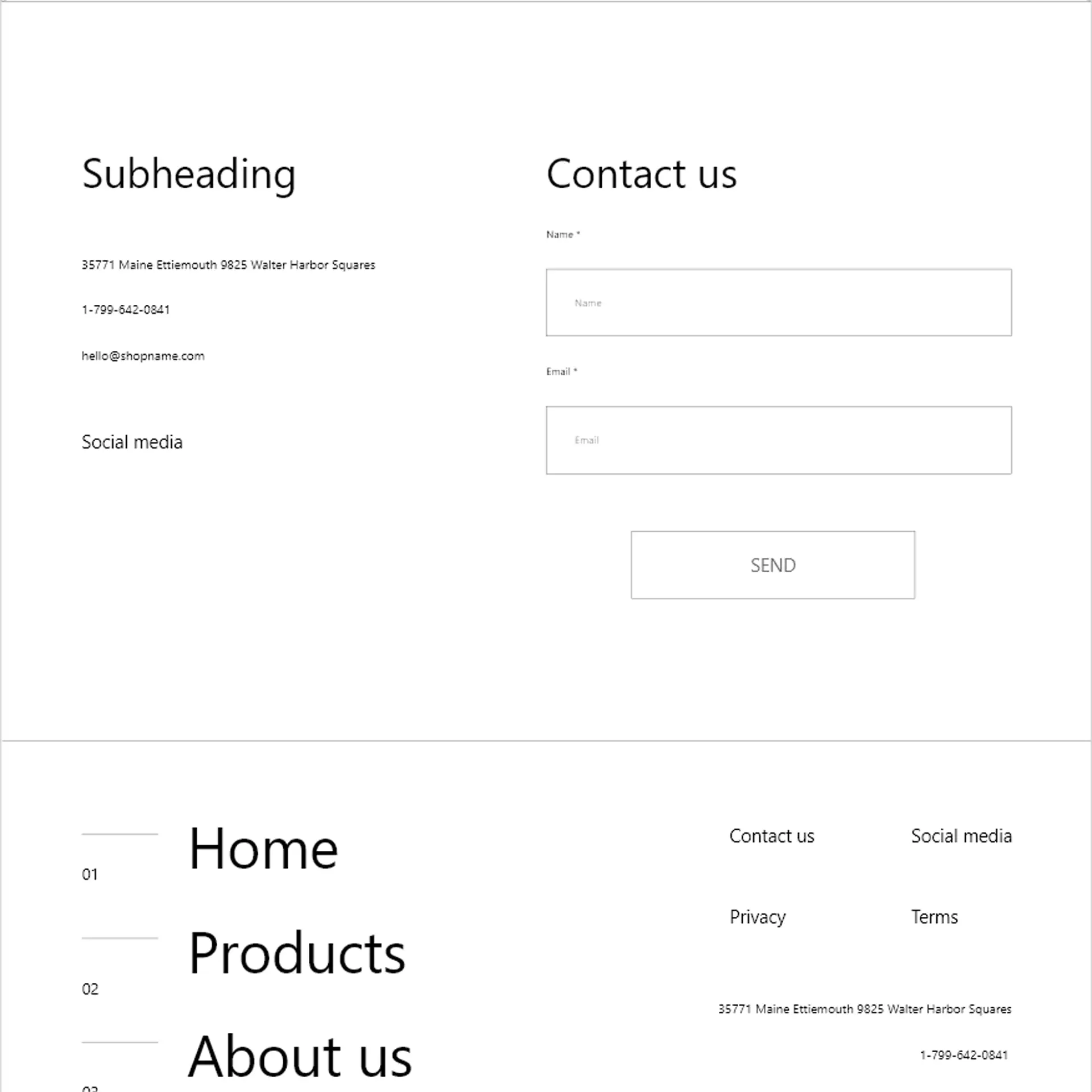 Artisan shop contact page wireframe