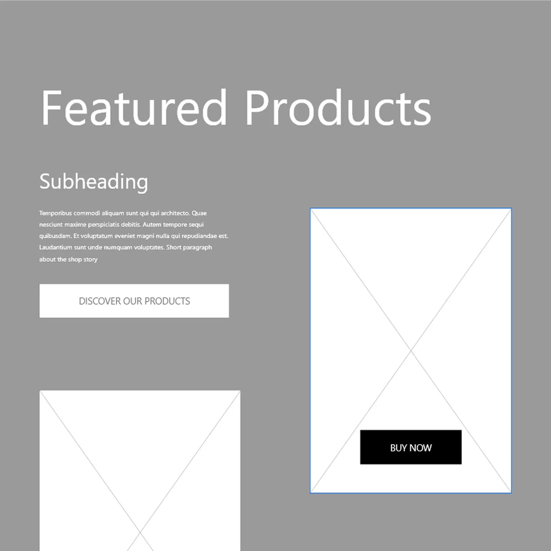 Artisan shop featured products wireframe