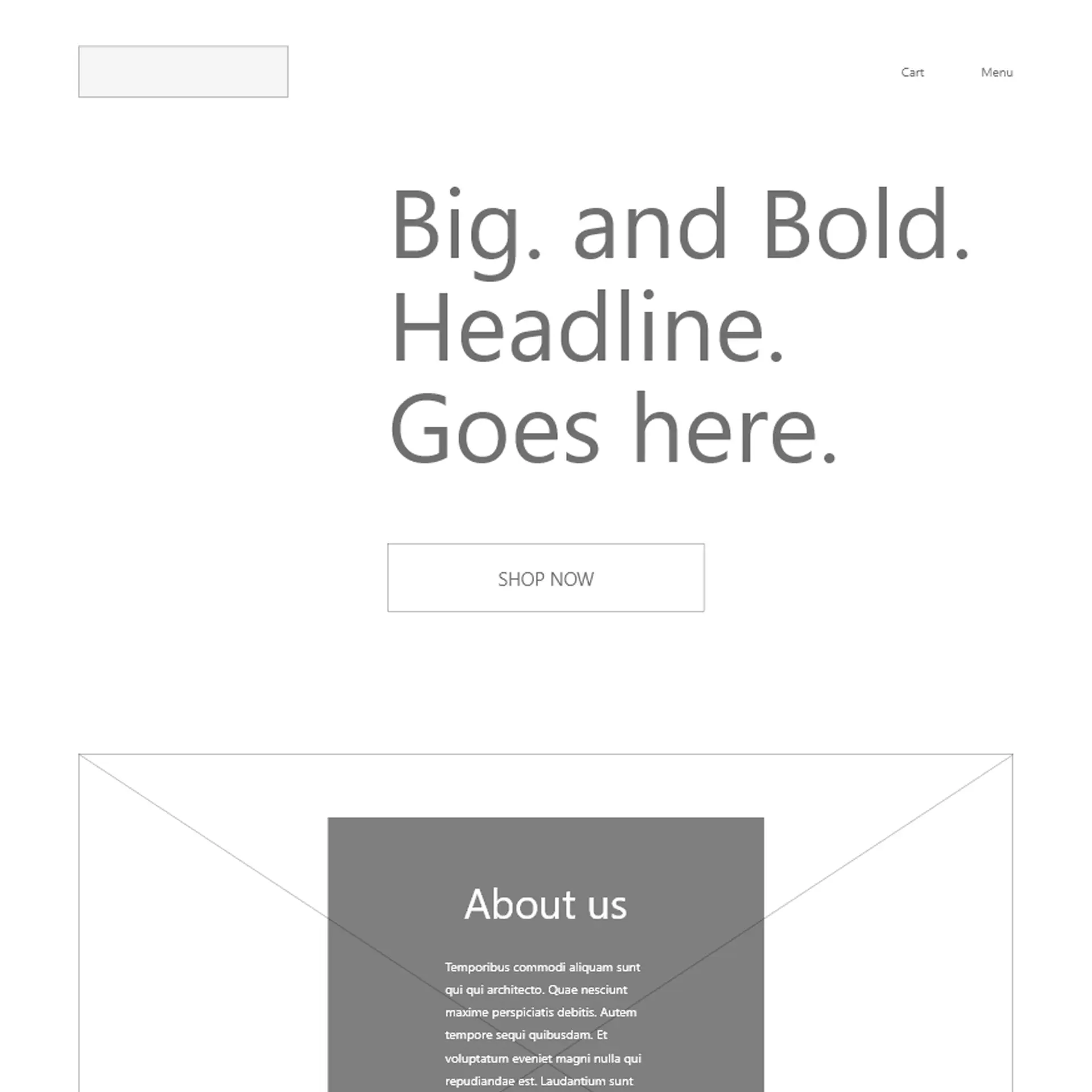 Artisan shop landing page hero wireframe