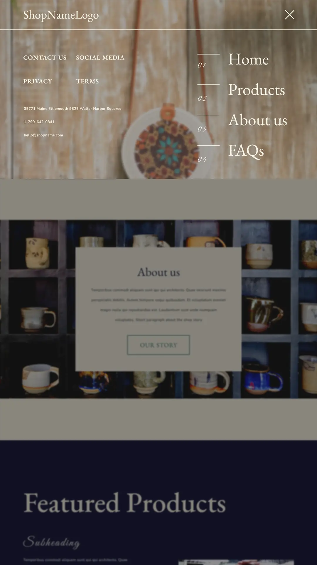 Artisan shop navigation menu design preview