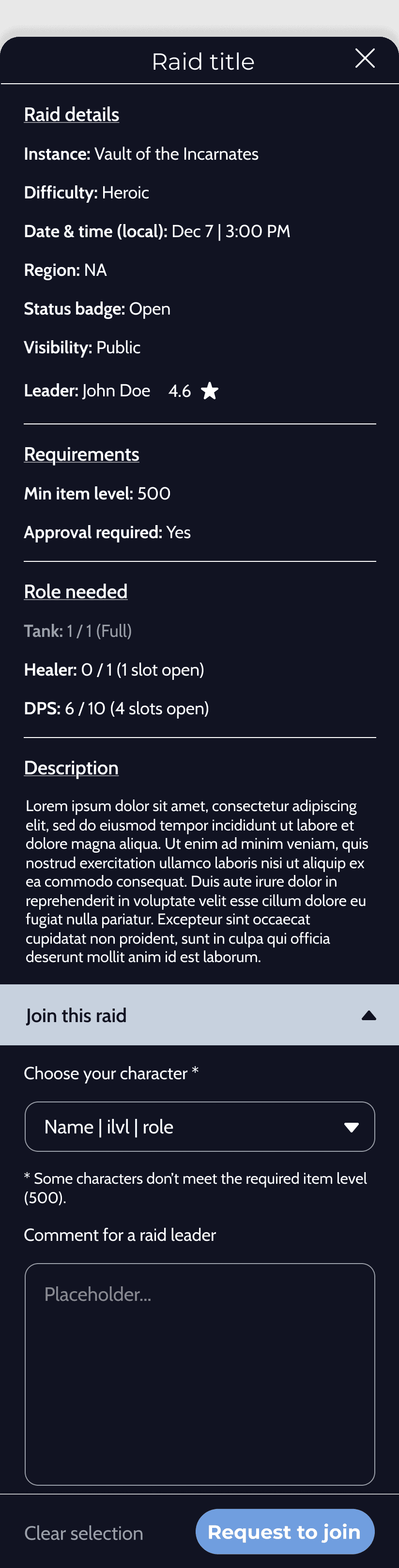 GoRaiding join raid screen