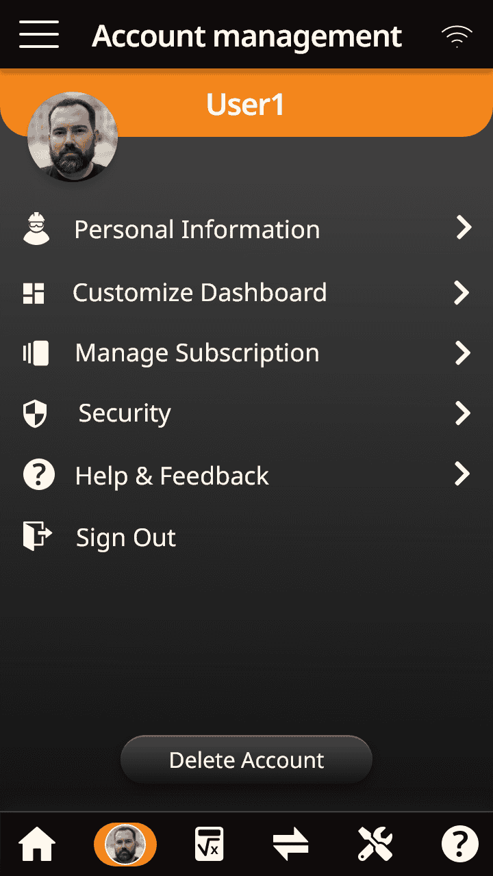 WildcatWorks account management for logged-in online user screen