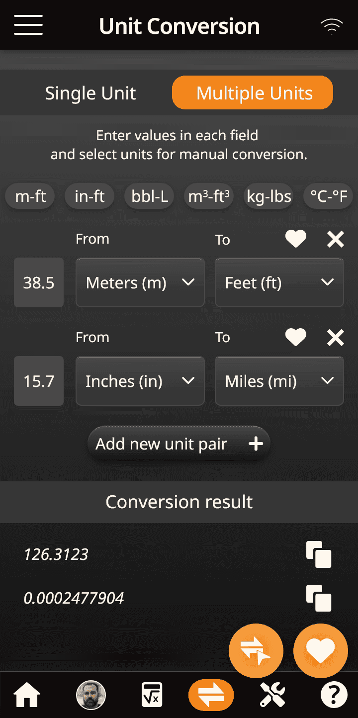 WildcatWorks multiple unit conversion for logged-in online user screen